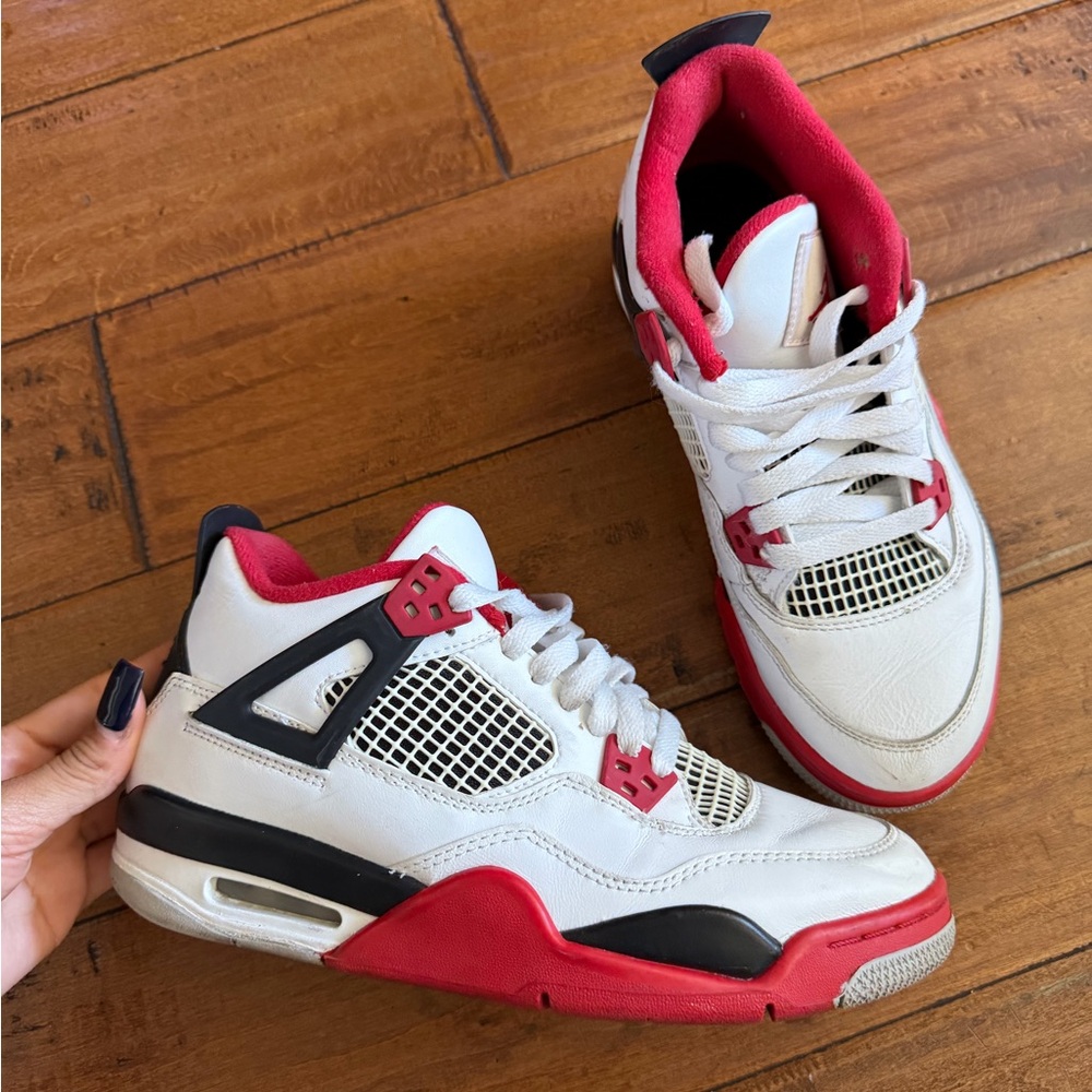 Jordan White Red Black Retro 4 Sneakers